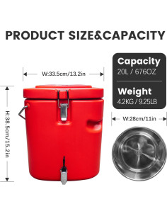 Contenedor de sopa aislado Plieren 20L acero inoxidable 2