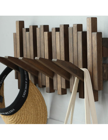 Perchero de Pared GOGREEBELL de Madera Acacia 5 Ganchos