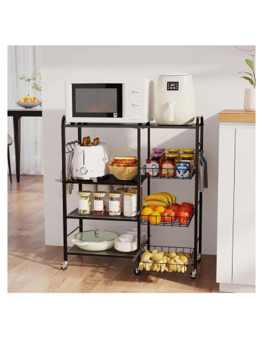 Carro de Cocina HapiRm Negro con Ruedas - 4 Niveles y Cajones