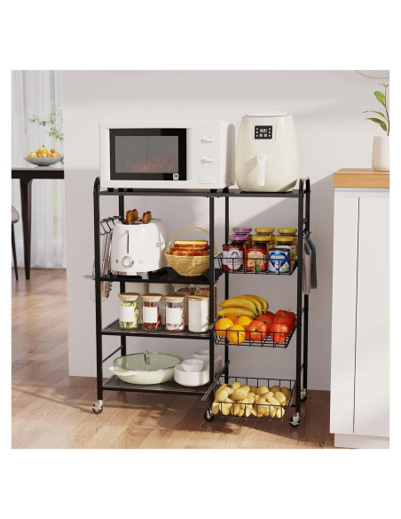 Carro de Cocina HapiRm Negro con Ruedas - 4 Niveles y Cajones Carro de Cocina HapiRm Negro con Ruedas - 4 Niveles y Cajones