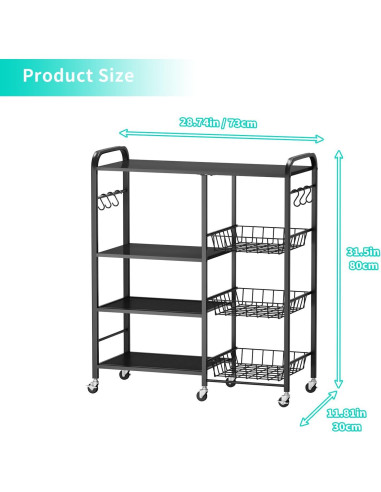 Carro de Cocina HapiRm Negro con Ruedas - 4 Niveles y Cajones