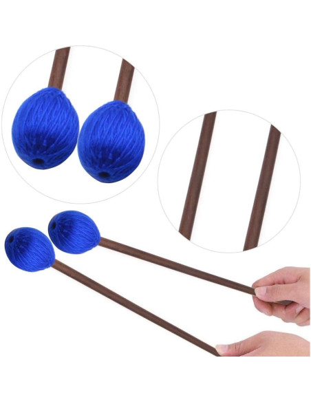 Mazas de Marimba 1 Par Hilo Azul y 1 Par Goma con Mango Madera Mazas de Marimba 1 Par Hilo Azul y 1 Par Goma con Mango Madera