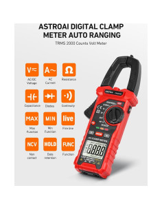 Medidor de Pinza Digital AstroAI 2000 Cuentas AC/DC Negro 2