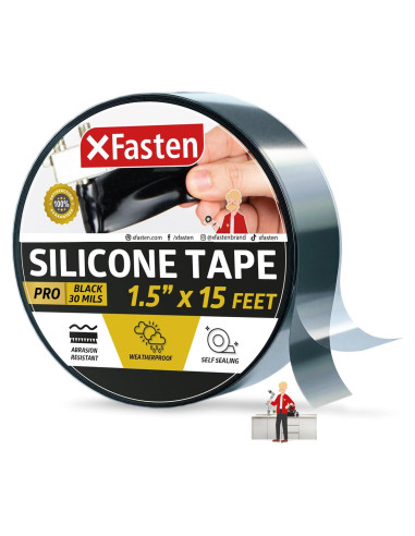 Cinta de Silicona Autoadhesiva XFasten Pro Negra 3.81cm x 4.57m
