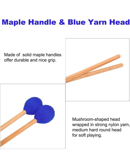 Mazas de Marimba YUNNLEZT Azules Medias Duras - Paquete de 2 Mazas de Marimba YUNNLEZT Azules Medias Duras - Paquete de 2