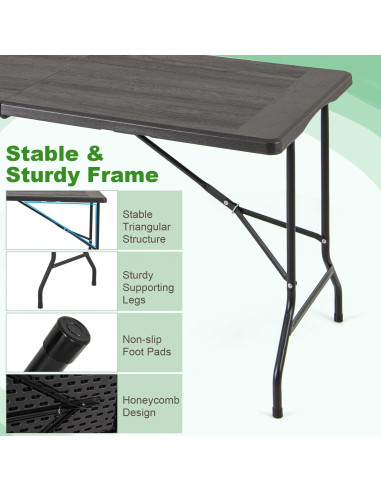 Mesa Plegable Tangkula 5FT Negra para Interiores y Exteriores
