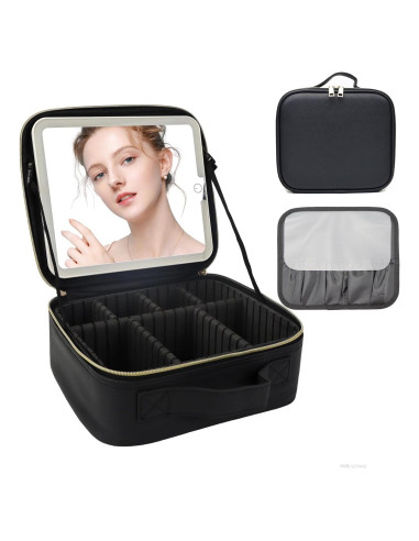 Bolsa de Maquillaje de Viaje SUILU con Espejo LED y Divisores