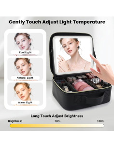 Bolsa de Maquillaje de Viaje SUILU con Espejo LED y Divisores 2