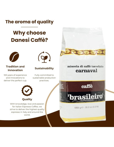 Granos de Café Espresso Danesi Brasileiro - 1 kg Tostado Medio