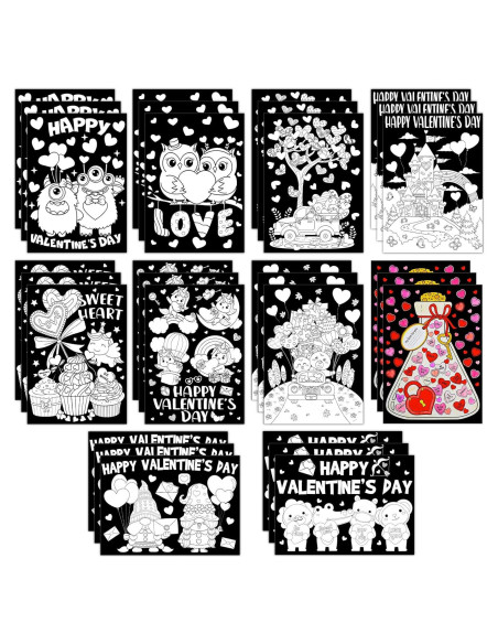 Zhanmai 30 Piezas Carteles de San Valentín para Colorear DIY Zhanmai 30 Piezas Carteles de San Valentín para Colorear DIY