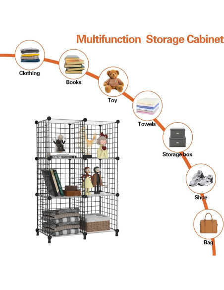 Organizador de Almacenamiento AWTATOS 6 Cubos Apilables Negro Organizador de Almacenamiento AWTATOS 6 Cubos Apilables Negro