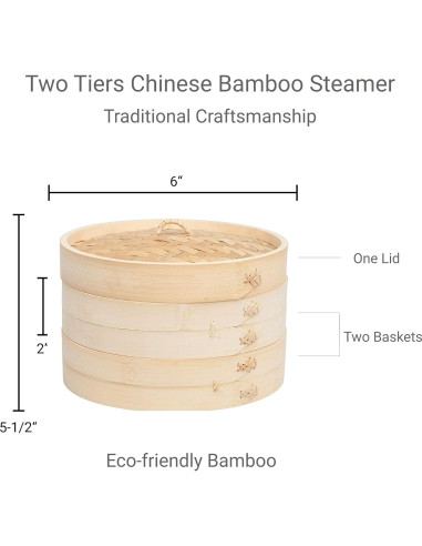 Cesta de Vapor de Bambú JapanBargain 15 cm con Tapa