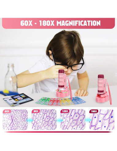 Microscopio Portátil CUKU para Niños 60x-180x con LED y 12 Diapositivas