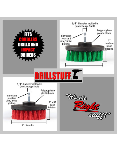 Cepillo de Fregado Drillstuff 4" Verde y Rojo - Accesorio Taladro Cepillo de Fregado Drillstuff 4" Verde y Rojo - Accesorio Taladro