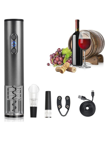 Abridor de Vino Eléctrico Hotool Gris con Cortador y Tapón