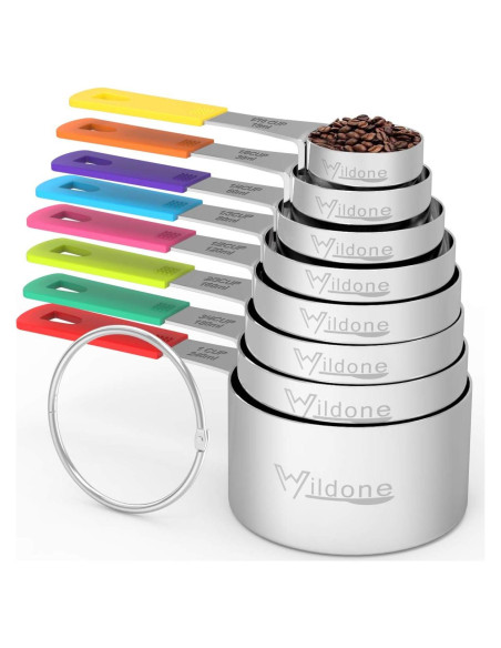 Conjunto de 8 Tazas Medidoras Wildone Acero Inoxidable Multicolor Conjunto de 8 Tazas Medidoras Wildone Acero Inoxidable Multicolor