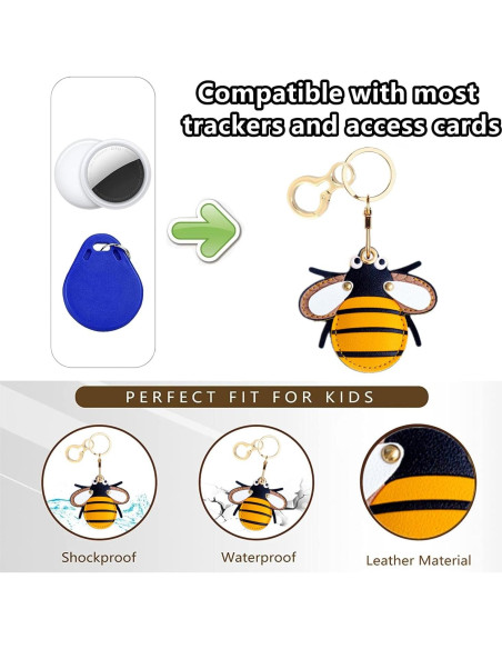 Funda de cuero PU para AirTag BORKUANA - Diseño Abeja Funda de cuero PU para AirTag BORKUANA - Diseño Abeja