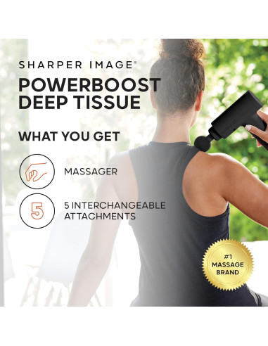 Pistola de Masaje Powerboost Sharper Image - 6 Velocidades, 5 Accesorios