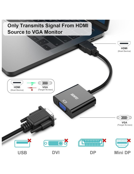 Adaptador HDMI a VGA Benfei - Paquete de 10, 1080p Adaptador HDMI a VGA Benfei - Paquete de 10, 1080p