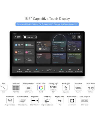 Pantalla Táctil Capacitiva 18.5" Waveshare 1920x1080 Full HD