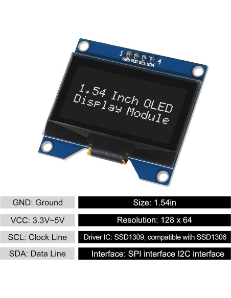 Módulo OLED 1.54" Coliao 128x64 I2C SSD1309 Pantalla Módulo OLED 1.54" Coliao 128x64 I2C SSD1309 Pantalla