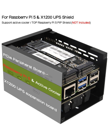 Caja de Metal Geekworm X1200-C1 para Raspberry Pi 5 con UPS