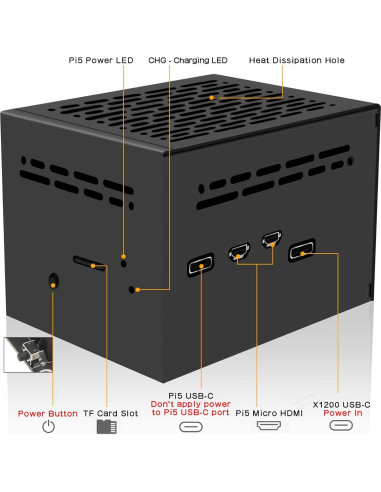 Caja de Metal Geekworm X1200-C1 para Raspberry Pi 5 con UPS
