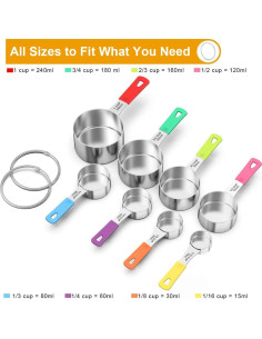 Conjunto de 8 Tazas Medidoras Wildone Acero Inoxidable Multicolor 2
