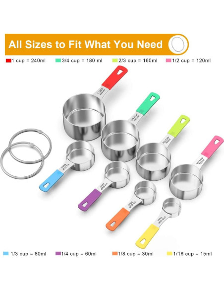 Conjunto de 8 Tazas Medidoras Wildone Acero Inoxidable Multicolor Conjunto de 8 Tazas Medidoras Wildone Acero Inoxidable Multicolor