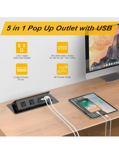 Toma de Corriente Empotrada Kungfuking con USB C 20W - Negro