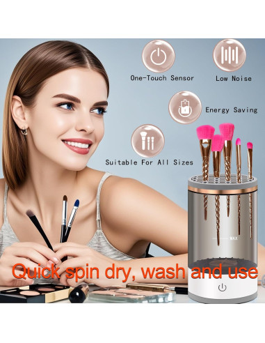 Limpiador de Brochas de Maquillaje Eléctrico Aokbean Negro