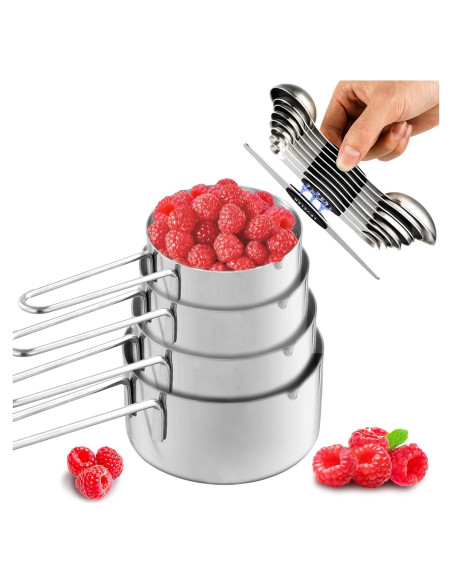 Juego de 13 Piezas de Tazas y Cucharas Medidoras Acero Inoxidable Juego de 13 Piezas de Tazas y Cucharas Medidoras Acero Inoxidable
