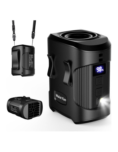 Ventilador de Cintura Portátil Recargable 4000mAh 3 Velocidades Negro