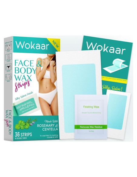 Kit de Tiras de Cera Corporal Wokaar - 24 Tiras Grandes y 12 Faciales Kit de Tiras de Cera Corporal Wokaar - 24 Tiras Grandes y 12 Faciales