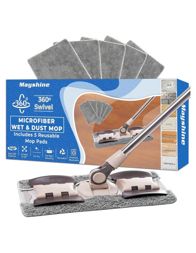 Mopa de Microfibra Mayshine 60 cm con 5 Paños Reutilizables