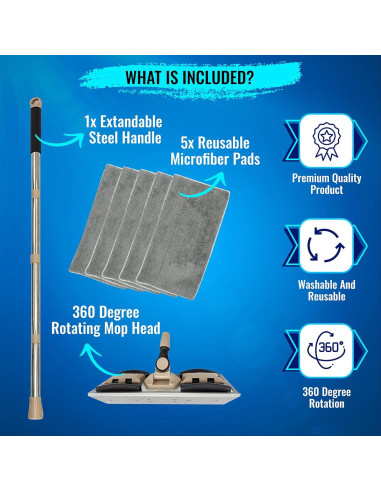Mopa de Microfibra Mayshine 60 cm con 5 Paños Reutilizables