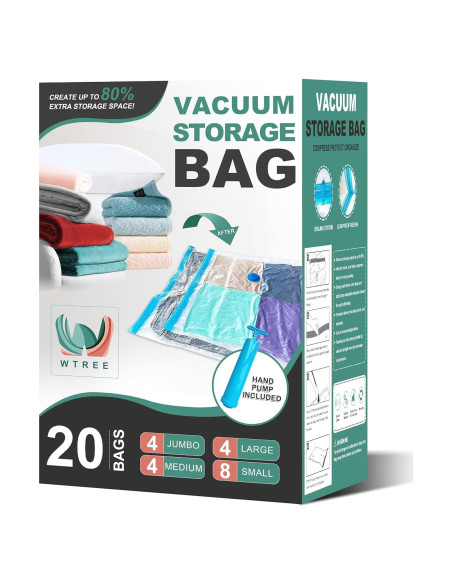 Paquete de 20 Bolsas de Almacenamiento al Vacío WTREE Paquete de 20 Bolsas de Almacenamiento al Vacío WTREE