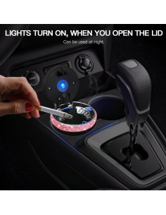 Cenicero de coche SAVORI rosa con luz LED y tapa desmontable 2