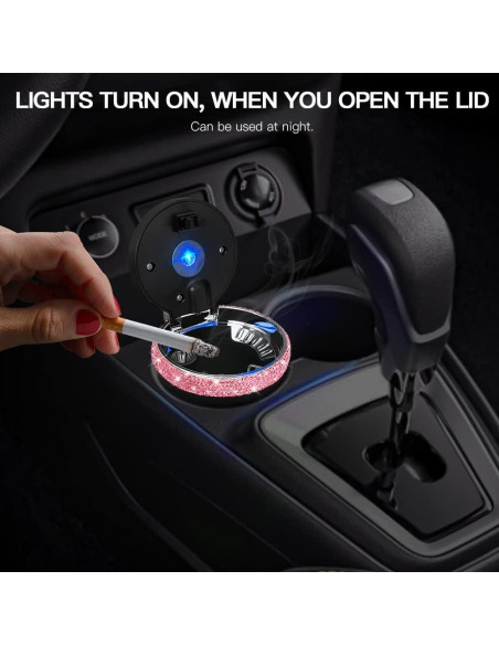 Cenicero de coche SAVORI rosa con luz LED y tapa desmontable Cenicero de coche SAVORI rosa con luz LED y tapa desmontable