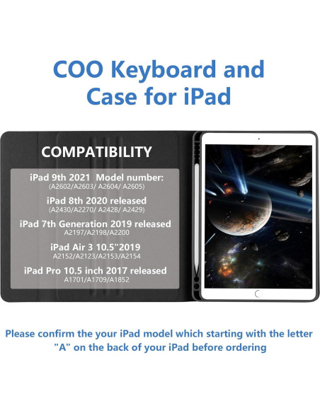 Funda con Teclado Inalámbrico COO para iPad 10.2" 9 Gen Funda con Teclado Inalámbrico COO para iPad 10.2" 9 Gen