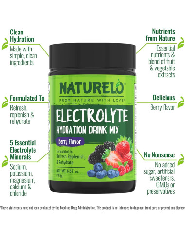 Polvo de Electrolitos NATURELO 50 Porciones Sabor Bayas