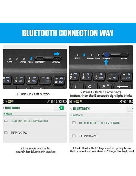 Teclado Bluetooth Portátil con Funda de Cuero PU para Móviles 4.5''-6.8'' Teclado Bluetooth Portátil con Funda de Cuero PU para Móviles 4.5''-6.8''