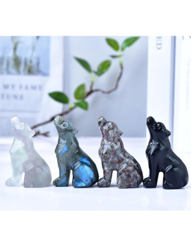 Estatua de Lobo de Obsidiana Negra 5.3 cm - Decoración Sanadora