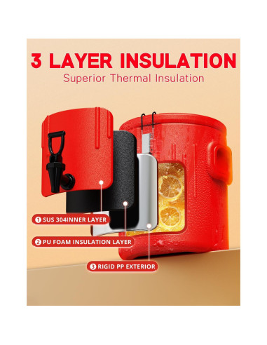 Dispensador de Bebidas Aislado JIVGDN 13.25L Rojo para Fiestas