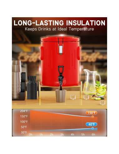 Dispensador de Bebidas Aislado JIVGDN 13.25L Rojo para Fiestas