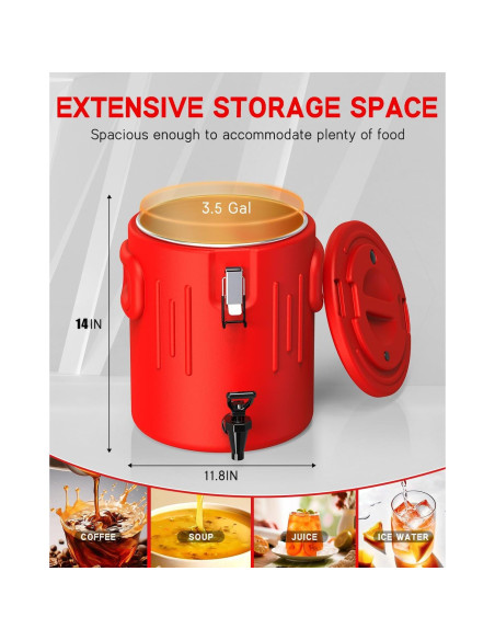 Dispensador de Bebidas Aislado JIVGDN 13.25L Rojo para Fiestas Dispensador de Bebidas Aislado JIVGDN 13.25L Rojo para Fiestas