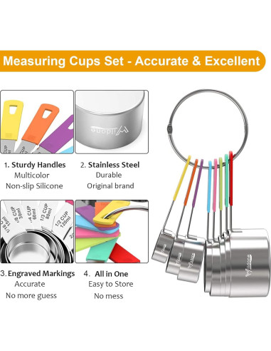 Conjunto de 8 Tazas Medidoras Wildone Acero Inoxidable Multicolor