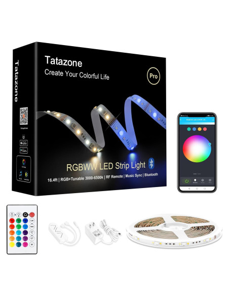 Tiras LED RGBWW Tatazone 5m Bluetooth Ajustable 3000K-6500K Tiras LED RGBWW Tatazone 5m Bluetooth Ajustable 3000K-6500K