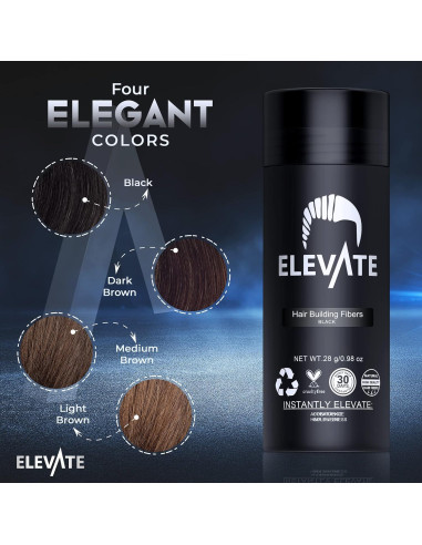 Fibras para Cabello Elevate 28g - Engrosar y Ocultar Calvicie Negro