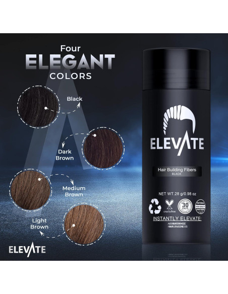 Fibras para Cabello Elevate 28g - Engrosar y Ocultar Calvicie Negro Fibras para Cabello Elevate 28g - Engrosar y Ocultar Calvicie Negro